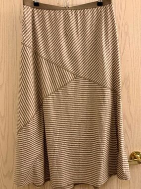 J. Jill Easy Cotton Striped A-Line Midi Skirt in Beige and Cream